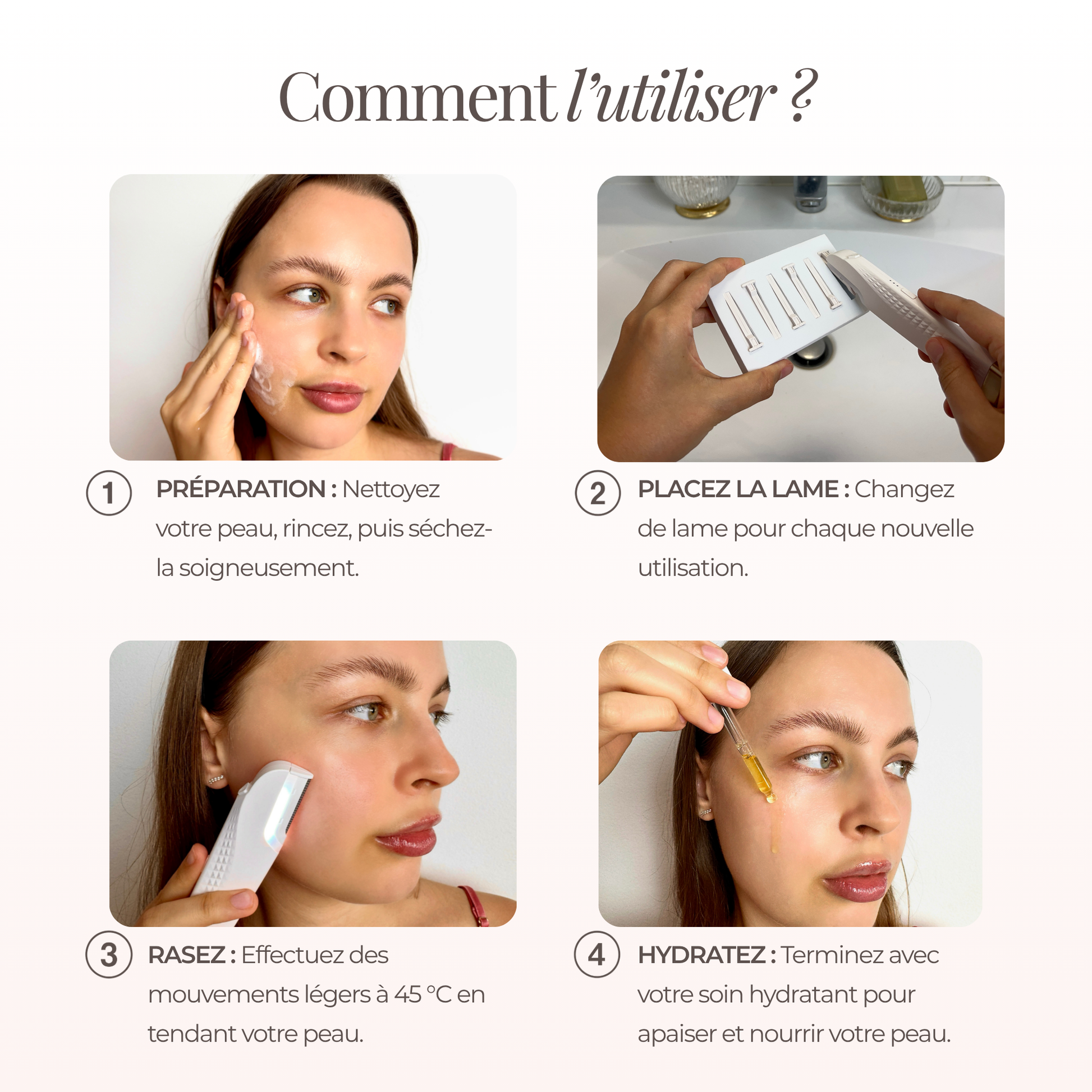Dermaplaning sonic Dermason Pro étapes comment l'utiliser